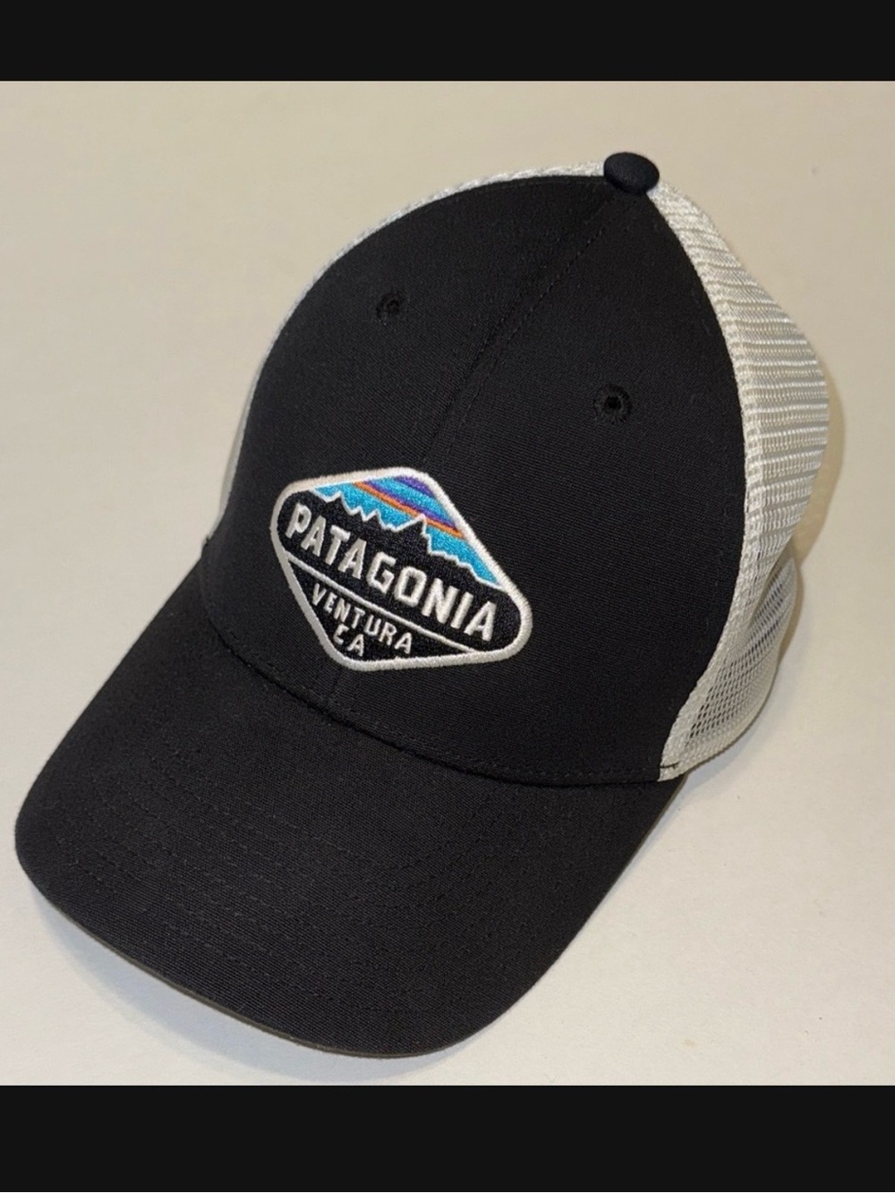 Patagonia Ventura Snap Back Trucker Ball Cap Mesh Logo Patch Black White OS